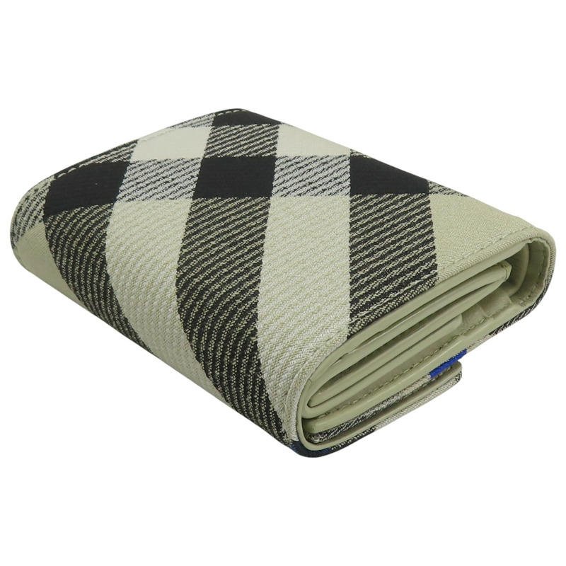 灰/藍色 格紋帆布 金扣 三折短夾 8086005【BURBERRY 巴寶莉】 8086005-3