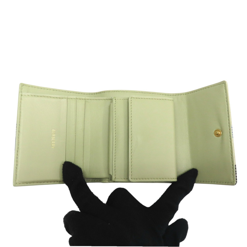 灰/藍色 格紋帆布 金扣 三折短夾 8086005【BURBERRY 巴寶莉】 8086005-4