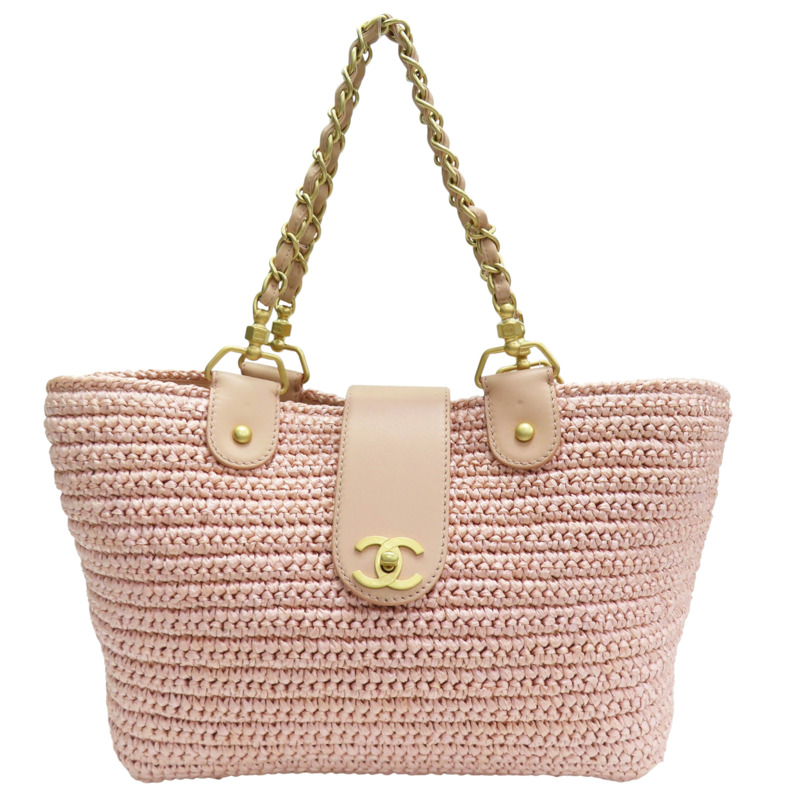 粉色 籐編織 手提包 金釦【CHANEL 香奈兒】-0