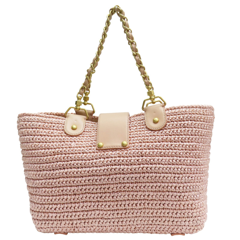 粉色 籐編織 手提包 金釦【CHANEL 香奈兒】-1