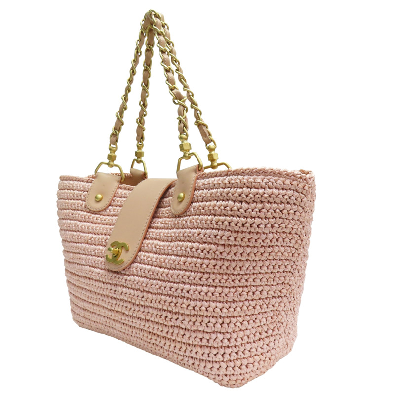 粉色 籐編織 手提包 金釦【CHANEL 香奈兒】-2