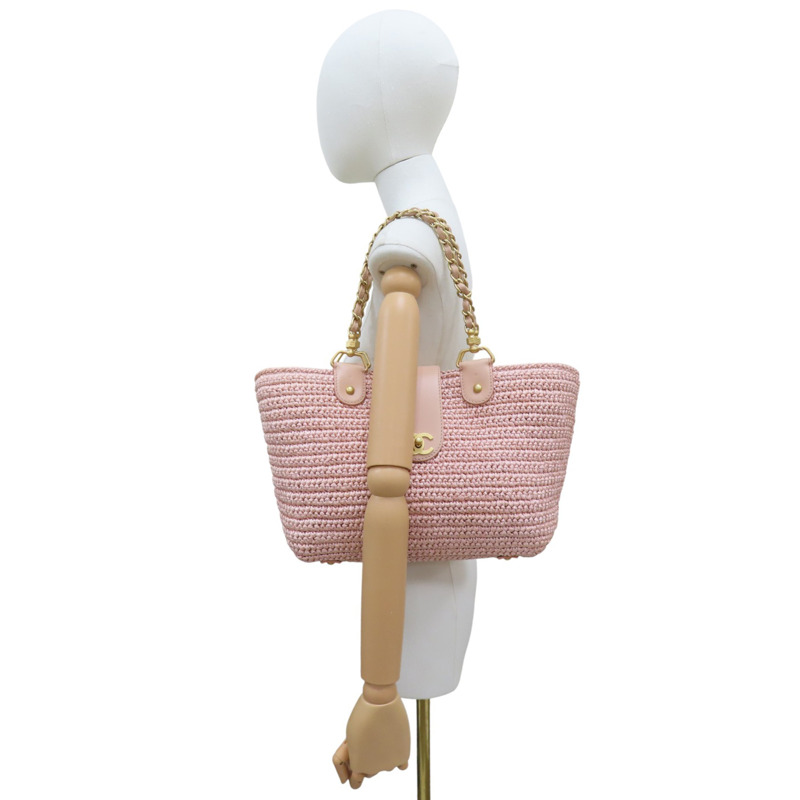 粉色 籐編織 手提包 金釦【CHANEL 香奈兒】-11