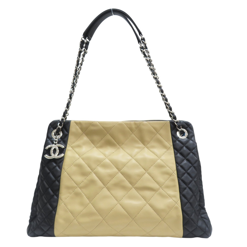 黑杏雙色 羊皮 肩背包 銀釦【CHANEL 香奈兒】-0