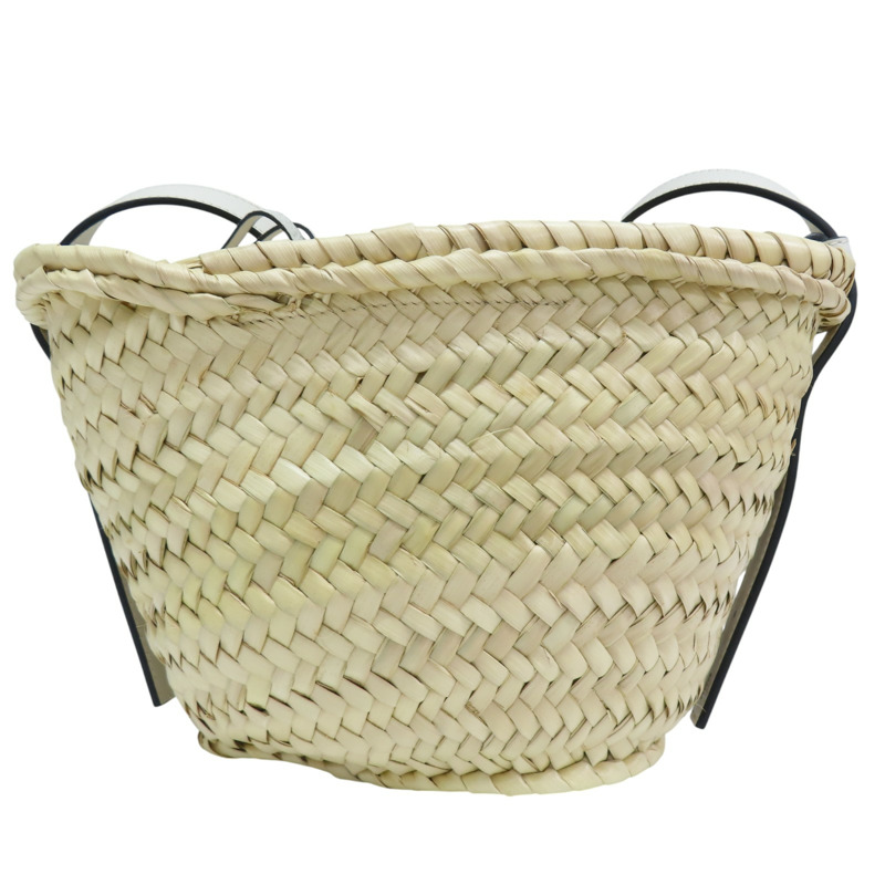 米色竹編 白色牛皮飾邊 肩背包【LOEWE 羅威】-1