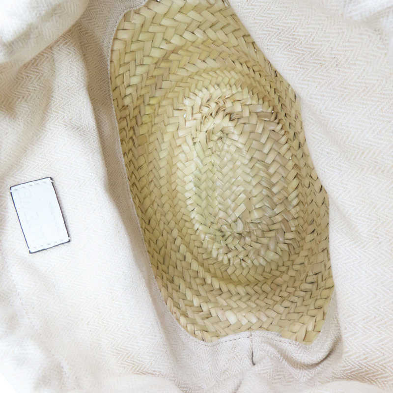 米色竹編 白色牛皮飾邊 肩背包【LOEWE 羅威】-4