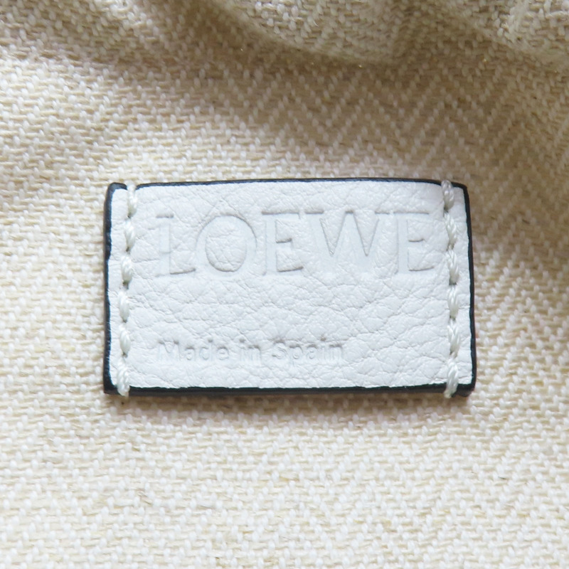 米色竹編 白色牛皮飾邊 肩背包【LOEWE 羅威】-5