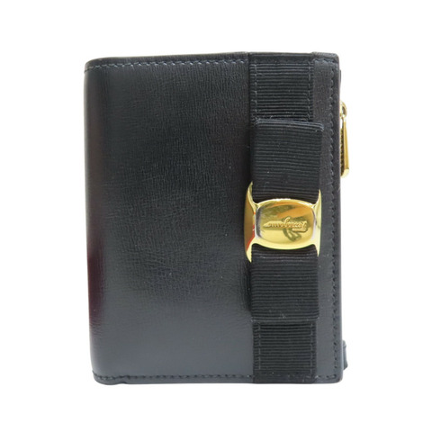 黑色 牛皮 金扣 兩折短夾【Salvatore Ferragamo 費拉格慕】