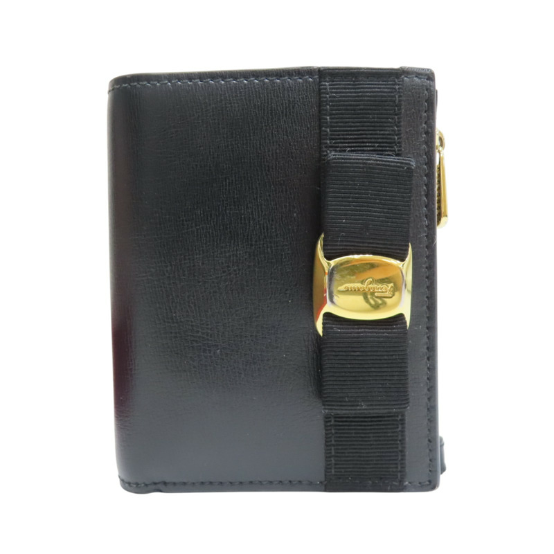 黑色 牛皮 金扣 兩折短夾【Salvatore Ferragamo 費拉格慕】-0