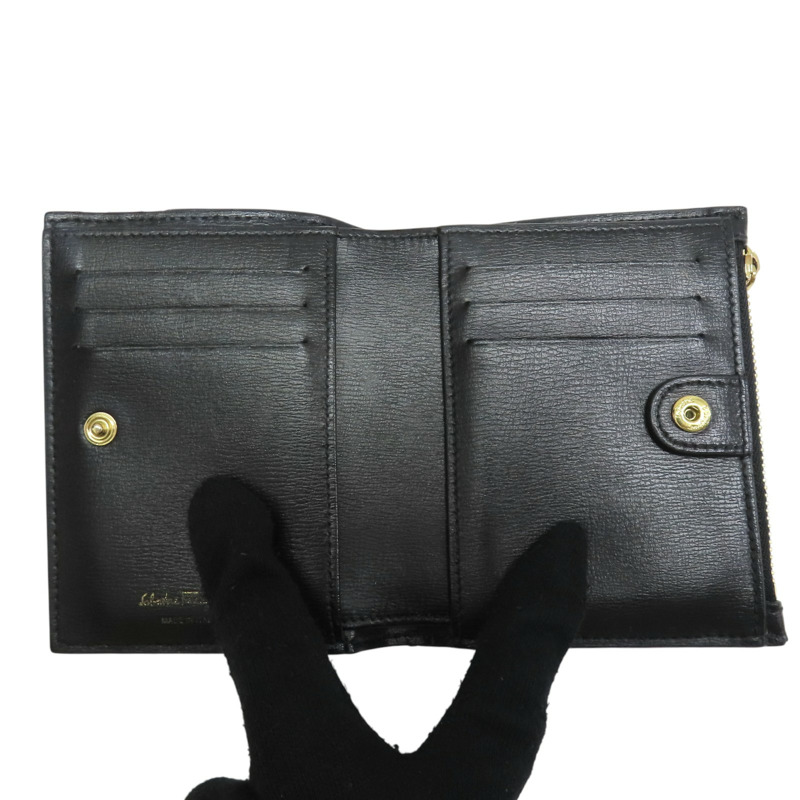 黑色 牛皮 金扣 兩折短夾【Salvatore Ferragamo 費拉格慕】-4