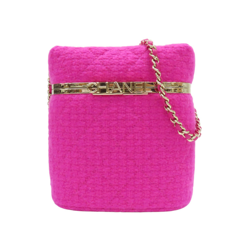 粉色 毛呢 牛皮 肩背包 金扣【CHANEL 香奈兒】-0