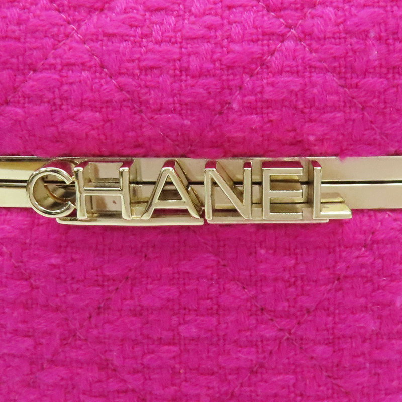 粉色 毛呢 牛皮 肩背包 金扣【CHANEL 香奈兒】-5