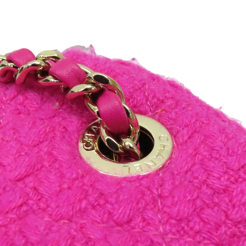 粉色 毛呢 牛皮 肩背包 金扣【CHANEL 香奈兒】-13