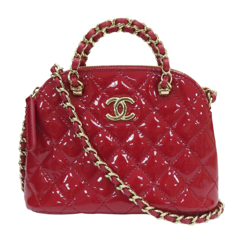 紅色 菱格紋 漆皮 Mini 肩背包【CHANEL 香奈兒】-0