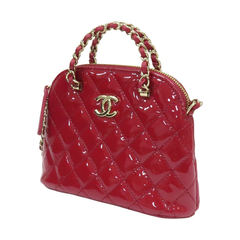 紅色 菱格紋 漆皮 Mini 肩背包【CHANEL 香奈兒】-2