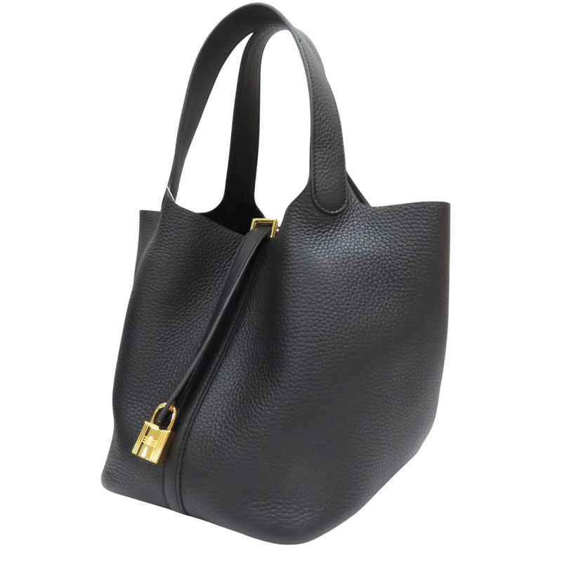 黑色 Togo牛皮 Picotin Lock 22 手提包 W刻 金扣【HERMES 愛馬仕】-2