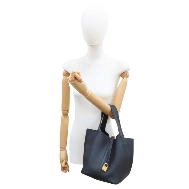 黑色 Togo牛皮 Picotin Lock 22 手提包 W刻 金扣【HERMES 愛馬仕】-7