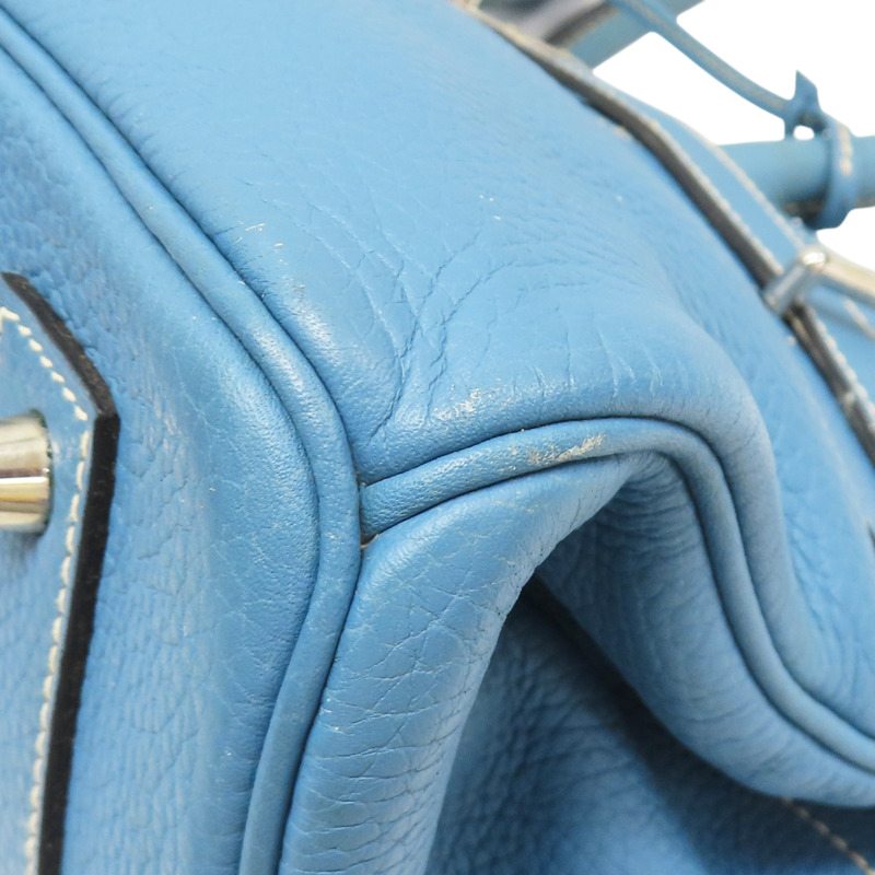 牛仔藍 牛皮 Shoulder Birkin 42 手提包 I口刻 無鎖頭【HERMES 愛馬仕】-9