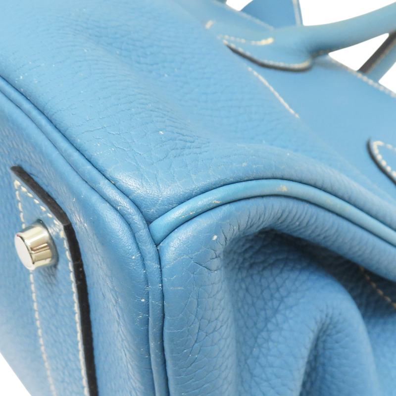 牛仔藍 牛皮 Shoulder Birkin 42 手提包 I口刻 無鎖頭【HERMES 愛馬仕】-11
