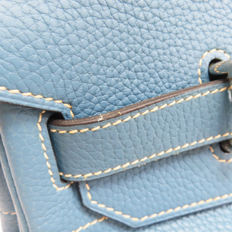 牛仔藍 牛皮 Shoulder Birkin 42 手提包 I口刻 無鎖頭【HERMES 愛馬仕】-13