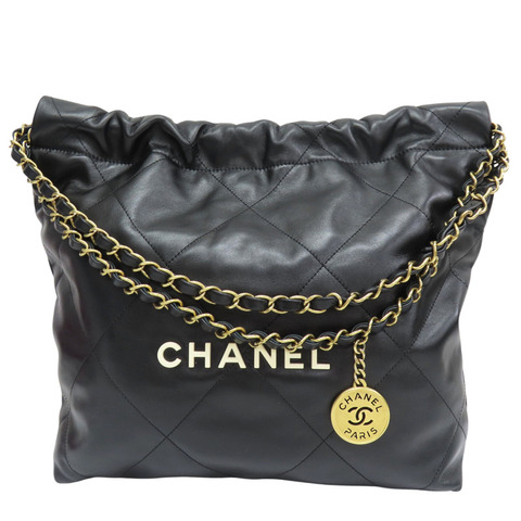 黑色 牛皮 白色logo 22 肩背包【CHANEL 香奈兒】 AS3260