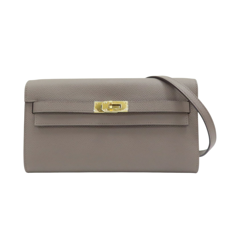 錫器灰 Epsom牛皮 Kelly To Go 肩背包 W刻 金扣【HERMES 愛馬仕】 W刻印 Etain/PHW-0