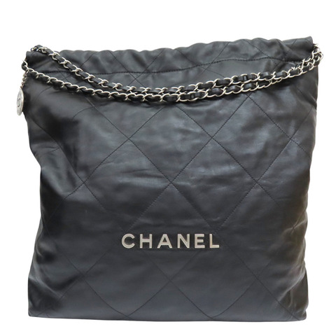 黑色 牛皮 22 肩背包 銀釦【CHANEL 香奈兒】 AS3261