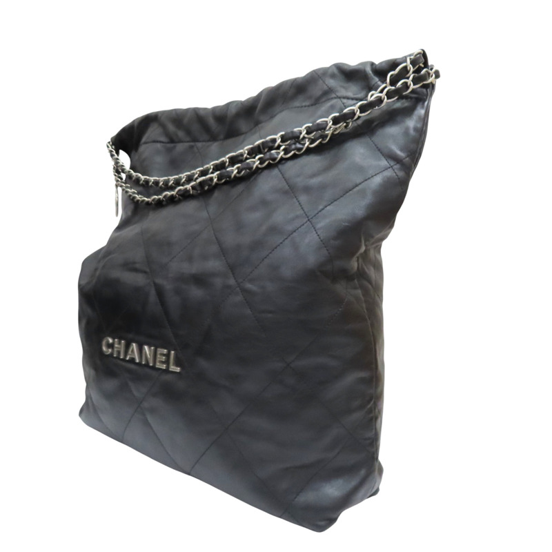 黑色 牛皮 22 肩背包 銀釦【CHANEL 香奈兒】 AS3261-2
