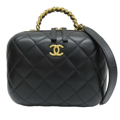 黑色 羊皮 Vanity 肩背包 金釦【CHANEL 香奈兒】 BK