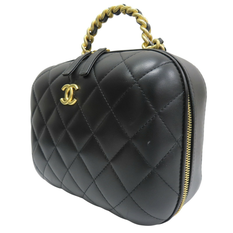 黑色 羊皮 Vanity 肩背包 金釦【CHANEL 香奈兒】 BK-2