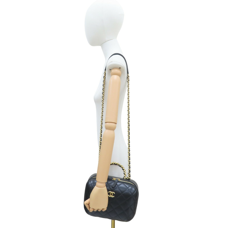 黑色 羊皮 Vanity 肩背包 金釦【CHANEL 香奈兒】 BK-8