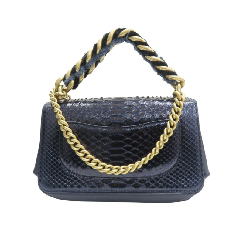 藍色 牛皮 蛇皮 兩用包 金扣【CHANEL 香奈兒】-1
