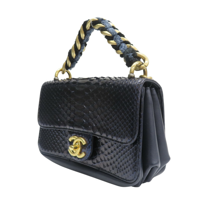 藍色 牛皮 蛇皮 兩用包 金扣【CHANEL 香奈兒】-2