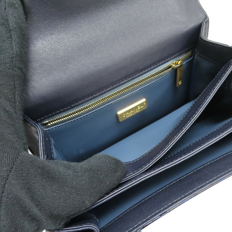 藍色 牛皮 蛇皮 兩用包 金扣【CHANEL 香奈兒】-4