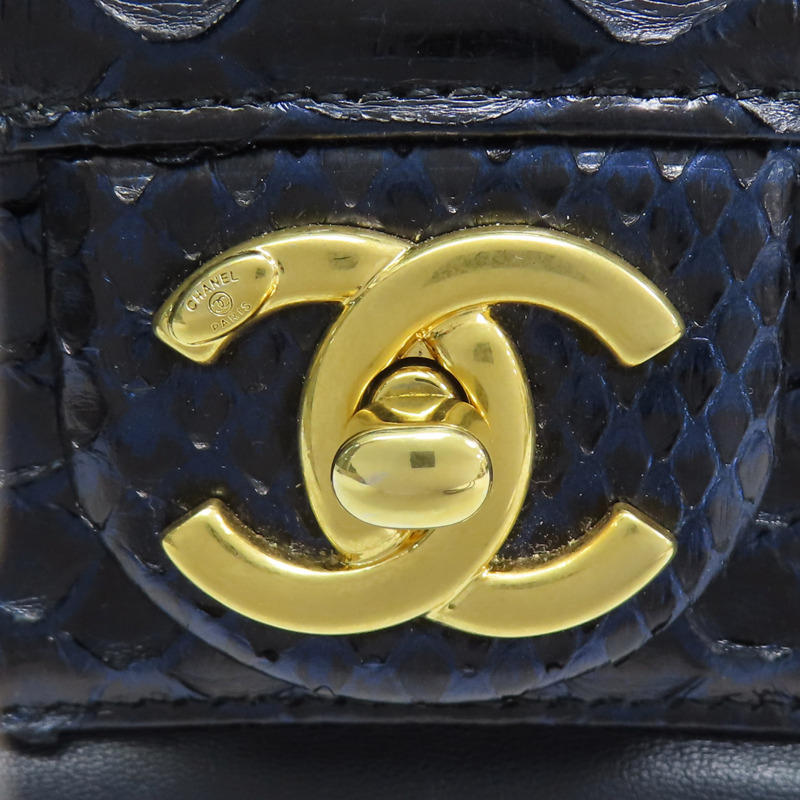 藍色 牛皮 蛇皮 兩用包 金扣【CHANEL 香奈兒】-7