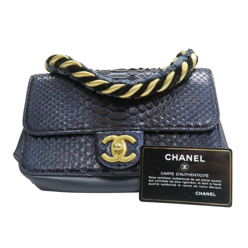 藍色 牛皮 蛇皮 兩用包 金扣【CHANEL 香奈兒】-10