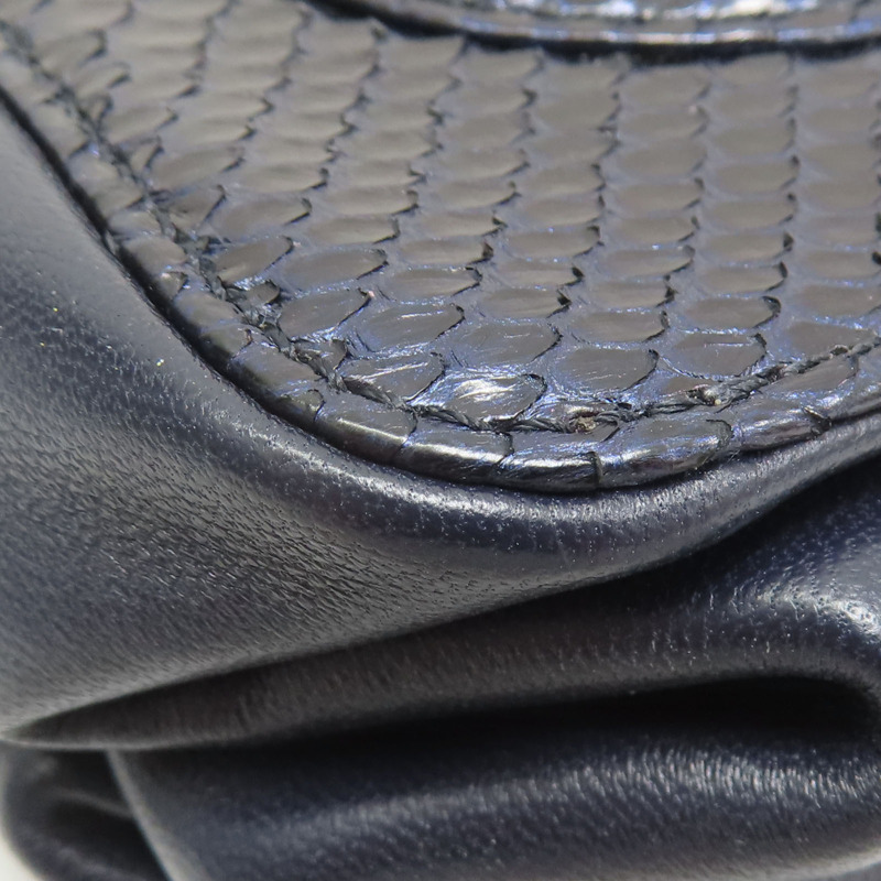 藍色 牛皮 蛇皮 兩用包 金扣【CHANEL 香奈兒】-16