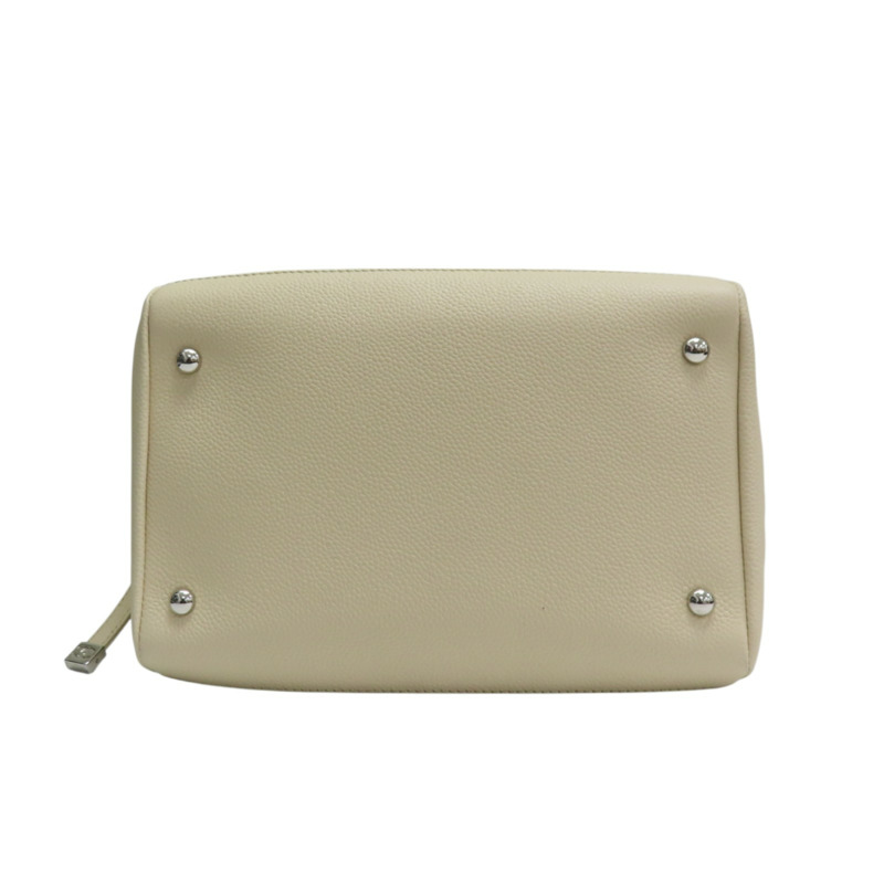 米色 縷空格紋 牛皮 手提包 銀扣 無卡【CHANEL 香奈兒】-3