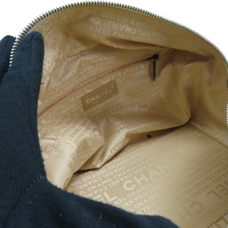 米色 縷空格紋 牛皮 手提包 銀扣 無卡【CHANEL 香奈兒】-4