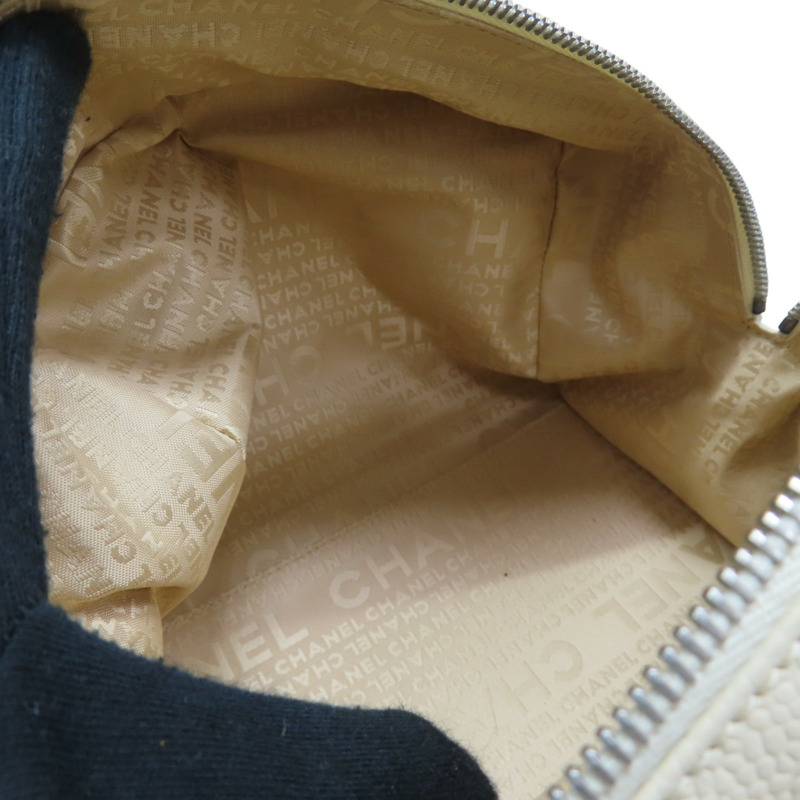 米色 縷空格紋 牛皮 手提包 銀扣 無卡【CHANEL 香奈兒】-5