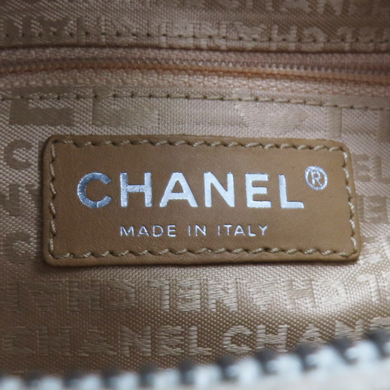 米色 縷空格紋 牛皮 手提包 銀扣 無卡【CHANEL 香奈兒】-6