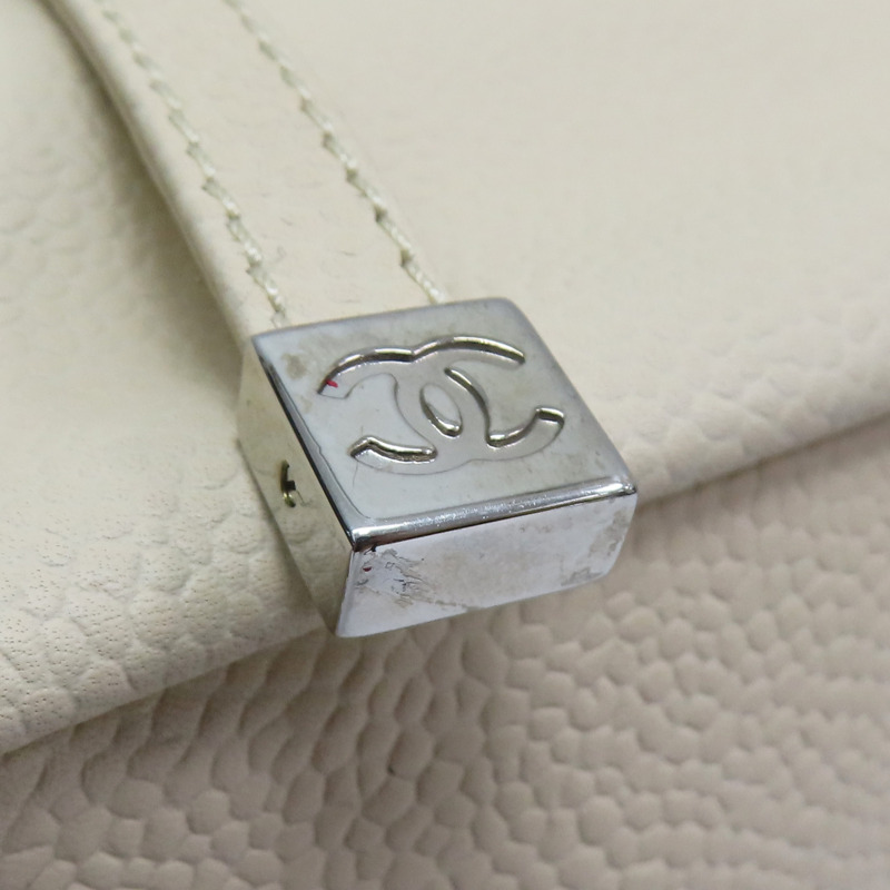 米色 縷空格紋 牛皮 手提包 銀扣 無卡【CHANEL 香奈兒】-9