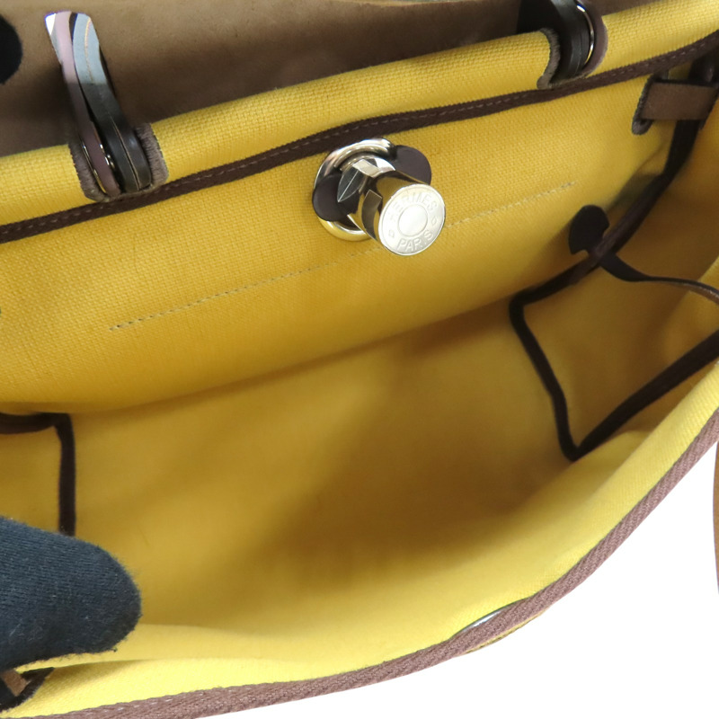 咖哩黃 帆布 棕色牛皮 Herbag Zip 31 兩用包 B刻 銀扣【HERMES 愛馬仕】 B刻印-4