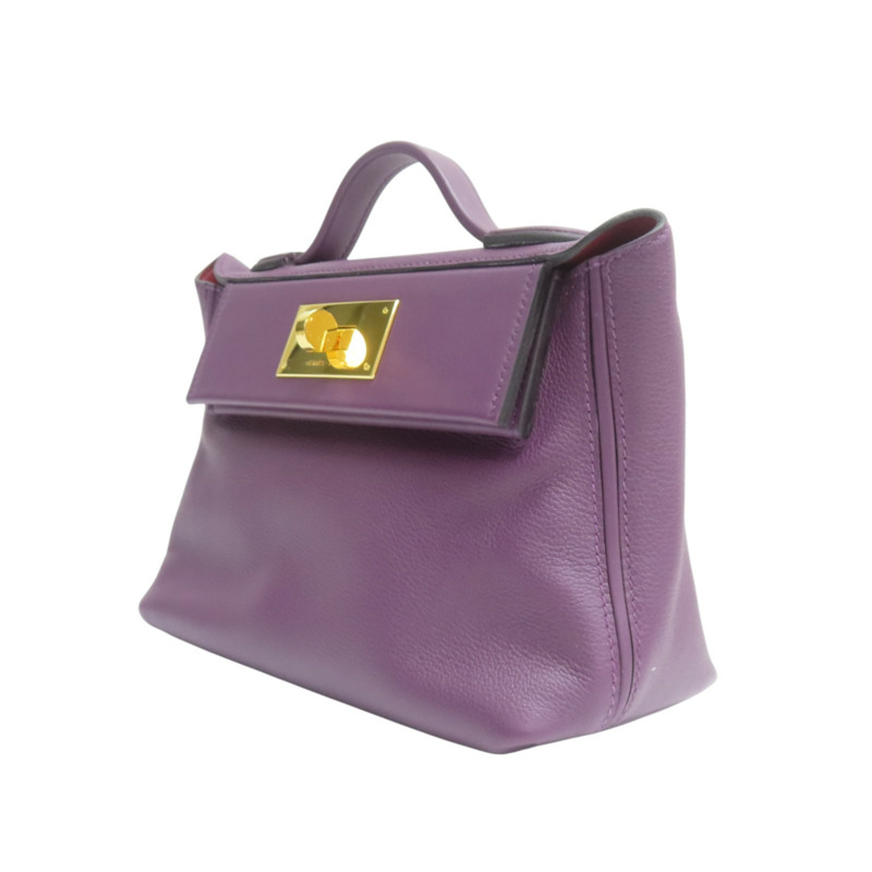 黑家侖紫/石榴紅 Evercolor牛皮 24/24 兩用包 U刻 金扣【HERMES 愛馬仕】-2