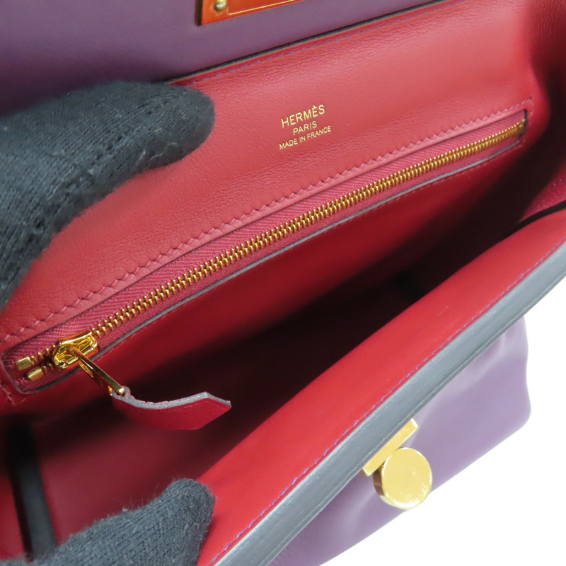 黑家侖紫/石榴紅 Evercolor牛皮 24/24 兩用包 U刻 金扣【HERMES 愛馬仕】-4