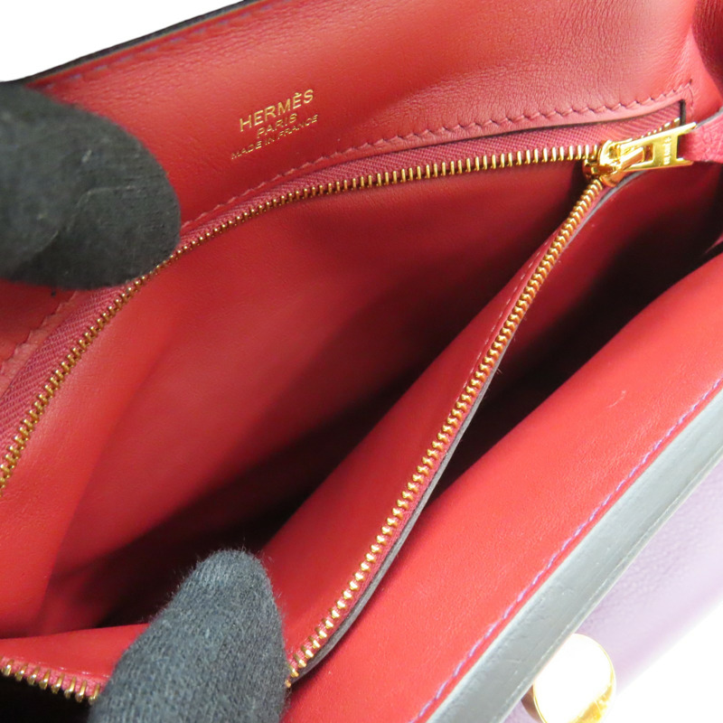 黑家侖紫/石榴紅 Evercolor牛皮 24/24 兩用包 U刻 金扣【HERMES 愛馬仕】-5