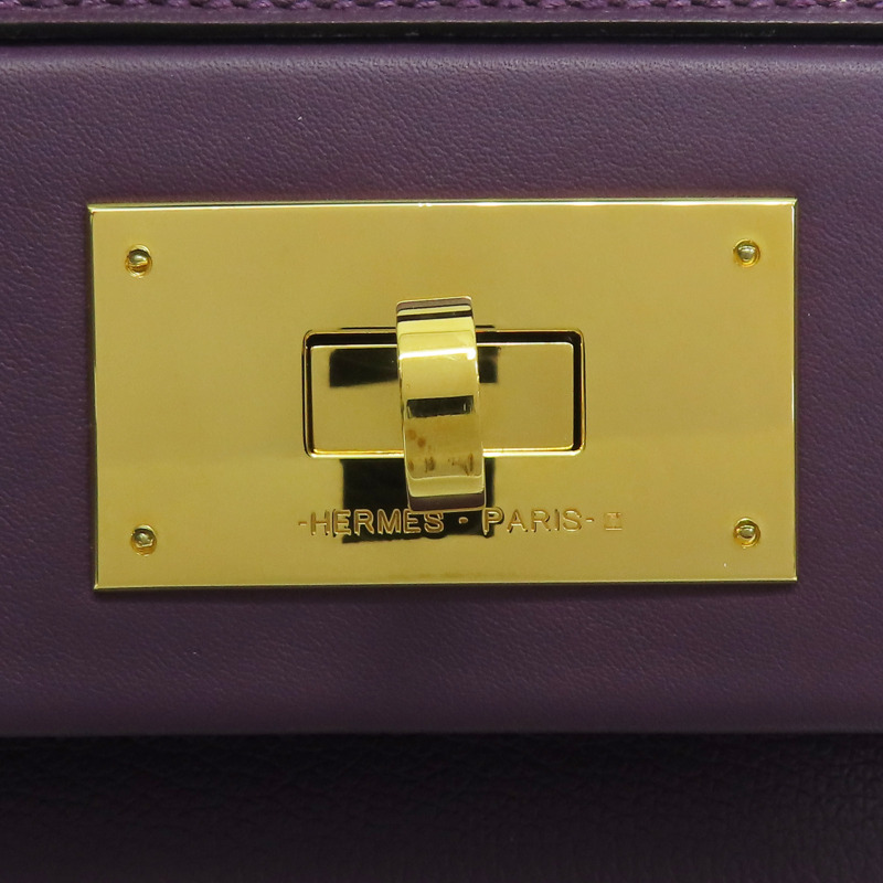 黑家侖紫/石榴紅 Evercolor牛皮 24/24 兩用包 U刻 金扣【HERMES 愛馬仕】-6