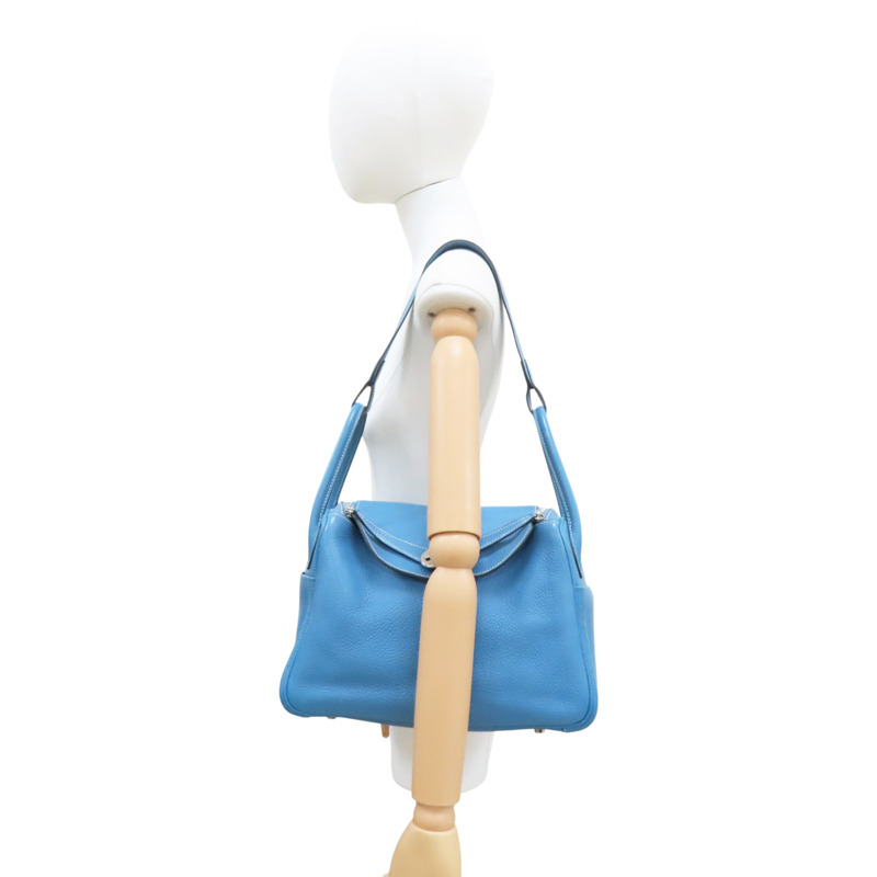 藍色 TC牛皮 Lindy30 肩背包 銀扣 □R刻【HERMES 愛馬仕】-7