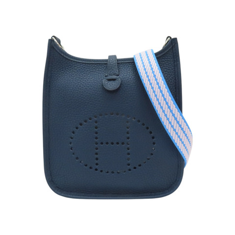 藍色 TC牛皮 Mini Evelyne 肩背包 W刻 銀扣【HERMES 愛馬仕】