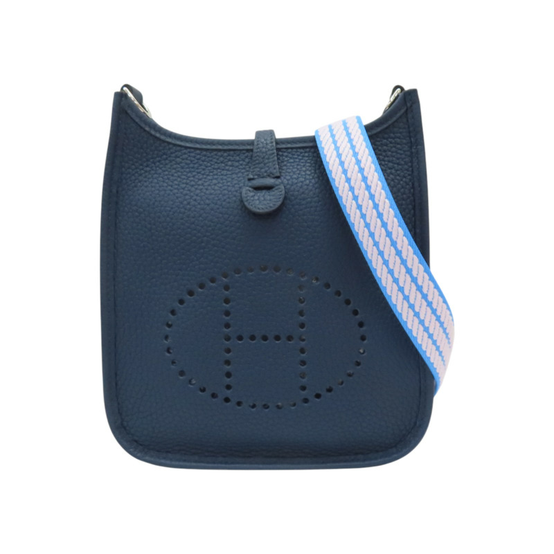 藍色 TC牛皮 Mini Evelyne 肩背包 W刻 銀扣【HERMES 愛馬仕】-0