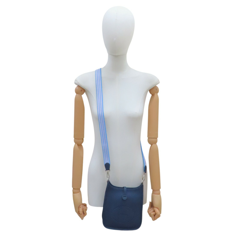 藍色 TC牛皮 Mini Evelyne 肩背包 W刻 銀扣【HERMES 愛馬仕】-7